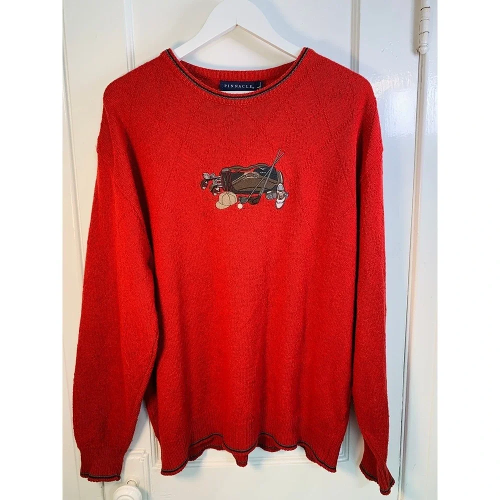 Pinnacle Vintage Crew Neck Long Sleeve Golf Grandpa Sweater‎ Made In USA Size L